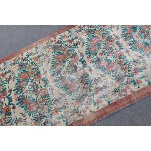 Turkish Rug 3.37x6.7 ft, <b>Red</b> Blue Ombr <b>Wool</b> Vintage Rug - Product Image 4