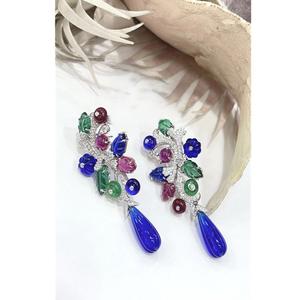 ต่างหูดีไซน์เนอร์ประดับเพชรซิคอนทรงดอกไม้ชุบเงิน เครื่องประดับแฟชั่นสำหรับผู้หญิงสำหรับงานแต่งงานและงานปาร์ตี้ - Product Image 1