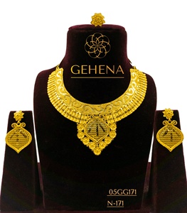 ชุดสร้อยคอทองคำชุบ 24K น้ำหนัก 5 กรัม ดีไซน์ยาวใหญ่ สวยงาม พร้อมต่างหูและแหวนนิ้ว สำหรับผู้หญิง ดีไซน์เนอร์ งานแต่งงาน สไตล์อาหรับ ทันสมัย ใหม่ล่าสุด - Product Image 1