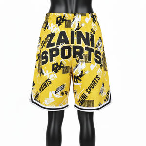 Shorts de basket-ball pour femmes de qualité supérieure, 180 GSM, polyester léger, maille jaune et noire, logo sublimé, shorts pour femmes - Product Image 2