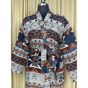 Cómodo y Cálido Kimono de Lana de Yak para Mujer, Estampado de Diamantes Azules, Bata de Casa con Bolsillos, Tejido ODM - Product Image 2
