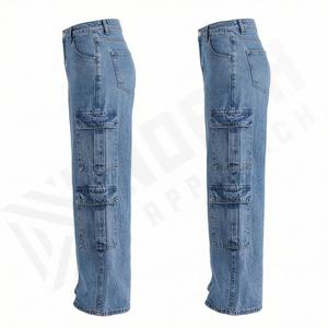 Jeans cargo surdimensionnés pour femmes, fabrication OEM, pantalon en denim droit personnalisé, pantalon large et ample, déchiré, tendance, vêtements de mode haut de gamme - Product Image 2