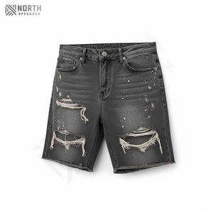 Shorts en jean délavé pour shorts en jean OEM, shorts en jean délavé décontractés pour hommes, style streetwear, taille à cordon de serrage, pour personnalisation - Product Image 6