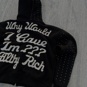 เสื้อมีฮู้ด360กรัมมีซิปตัวยาวผ้าฟลีซผ้าฝ้าย100% โอเวอร์ไซส์พร้อมกางเกงขายาวปักลายด้วยพลอยเทียม - Product Image 3