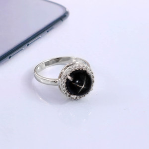 Bán Buôn Sang Trọng 925 Sterling Silver Bạc Đồ Trang Sức Mỹ Màu Đen Sao Sapphire Nhẫn Phụ Nữ Engagement Wedding Featuring Kim Cương Ngọc Trai Chính - Product Image 2
