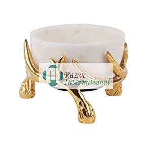 Cuenco blanco con Acabado brillante con pies sobre una base de hoja de oro, decoración de nuevo diseño, venta al por mayor, decoración de Color blanco, cuencos elegantes para servir - Product Image 5