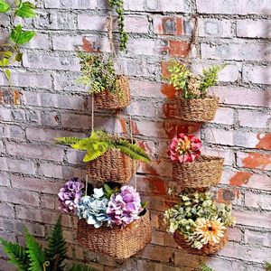 Natural Raffia Grass Hanging <b>Storage</b> <b>Basket</b> with 3 Tiers Hand Woven Semi-circle <b>Seagrass</b> Kitchen Container Set - Product Image 5