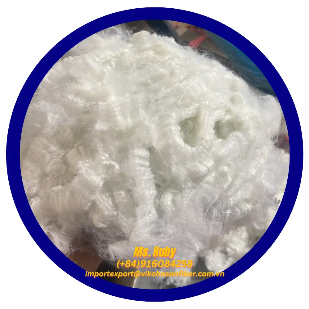 100% Polyester Recycled Pet Fiber PSF 6D SD White Solid Dry A Grade GRS Fibre for make Carpets Furnitures Mattress Padding