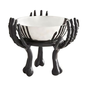 Cuenco decorativo de Metal negro con mano de esqueleto con soporte, cuenco para servir de araña de Halloween para soporte de mano de esqueleto para fiesta de Halloween - Product Image 2