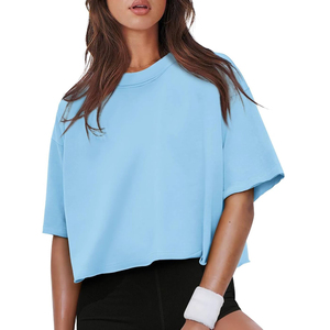 Top corto de mujer de la mejor calidad, ropa informal de algodón hecha en fábrica para la temporada de otoño, de talla grande, patrón sólido transpirable - Product Image 6