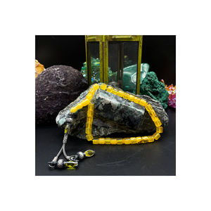 Cuentas de Oración de Ámbar Talladas en Cuadrado con Borla de Plata de Ley 925 22.65 - Product Image 1