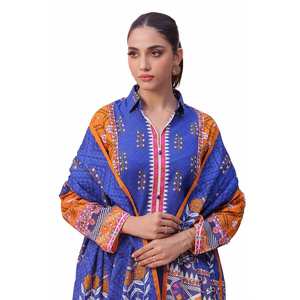 Salwar Kameez de Algodón Khaddar Azul sin Costuras de 3 Piezas para Mujer, Diseño Étnico Pintado a Mano, Estilo Pakistaní, Corte Regular, Informal, Tejido Pesado - Product Image 5
