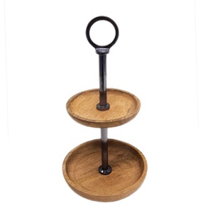 Aluminum & Wood 2 Tier <b>Cake</b> <b>Stand</b> Brass and Brush Walnut Colour Serving Tray and <b>Tiered</b> Tray in Bulk for Wedding - Product Image 4