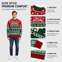 Pull en tricot pour homme FNJIA, motif jacquard de Noël, rouge et vert, col rond, manches longues, motif flocon de neige, vêtements en gros OEM