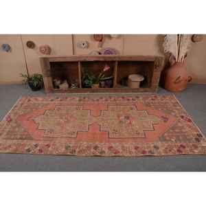 Vintage Turkish Rug 3.9 X 8.2ft Orange Green Patchwork Design Wool Flat Weave Technique Latex for Living Room Decorations - Product Image 4