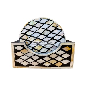 Incrustation d'os de forme ronde faite à la main avec incrustation de nacre sous-verres Décoration de vadrouille naturelle Tapis de table en gros en Inde - Product Image 4