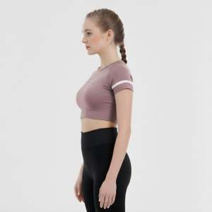 Dusty Pink Slim Fit Yoga <b>Top</b> with Breathable Soft Lightweight Spandex Fashion Design Solid Style Front Logo Plus Size Option - Product Image 3