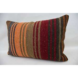 Almohada de lana de retazos Kilim Multicolor, cojín decorativo de 16x24 pulgadas con técnica de tejido con patrón de hojas esponjosas Vintage - Product Image 3
