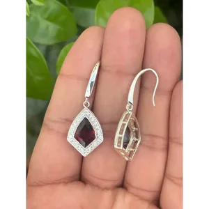 Natural Garnet Drop Earrings 925 Sterling Silver Handmade Fine Gemstone Jewelry Wholesale Supplier - Product Image 2