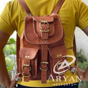 Réel De Chèvre Sac À Dos En Cuir Vintage Sacs Faits À La Main Brun Couleur Sac À Dos - Product Image 1