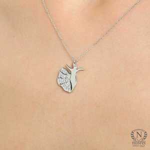 Mevlana Necklace in 925 Sterling <b>Silver</b> White with Diamond and Gold Plating Trendy Animal Pattern Gift for Number <b>Fans</b> - Product Image 1