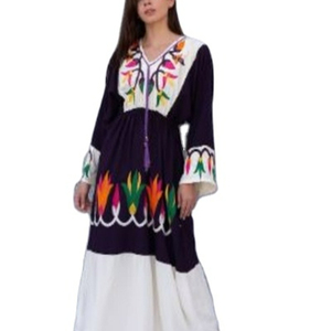 Robe longue brodée multicolore à manches longues pour femme, nouvelle collection été - Product Image 1