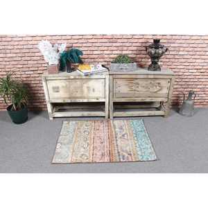 Tapis turc vintage 2,4x3,4 pieds, tapis en laine bleu à imprimé animalier - Product Image 2