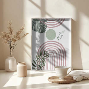 Arte Mural Boho Shapes 1, Decoración Bohemia Minimalista Rústica, Lienzo Beige con Marco de Bambú, Colgante con Cuerda para Decoración de Bodas - Product Image 3