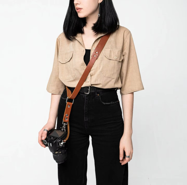 Durable Genuine Leather Vintage Artistic Style Camera Strap Customizable Neck/Shoulder Strap 42cm for DSLR/SLR Cameras