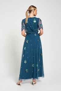 Robe de bal sexy à col rond et perles ornée à la main, manches courtes, corsage long pour femmes, robes de soirée - Product Image 2