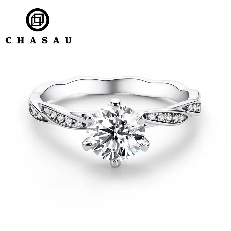 Hợp Thời Trang Phụ Nữ Đồ Trang Sức Mỹ 1 Carat 1.0ct 6.5Mm Moissanite Engagement Ring Bạc 925 Sterling Silver Nhẫn Cho CH