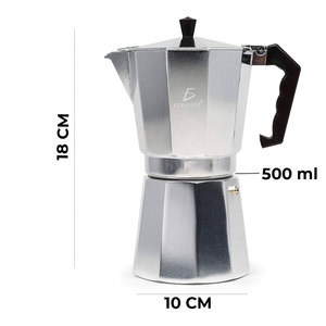 Caffettiera Manuale Italiana in Argento per Espresso, Capacità 500ml, Design Classico e Moderno, Funzione Business per 2 Tazze - Product Image 1