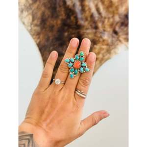 Navajo-Made Multi Stone & Sterling Silver <b>Cluster</b> Ring Size 10.75 <b>Crystal</b> Jewelry - Product Image 1