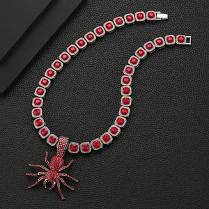 Collier pendentif araignée style Hip Hop, serti de cristaux violets, en argent sterling plaqué or, avec chaîne maille Miami, pour soirée - Product Image 4