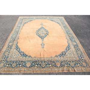 Alfombra, 10.6x13.9 pies, Alfombra Vintage, Alfombra Azul con Diseño Floral de Lana - Product Image 1