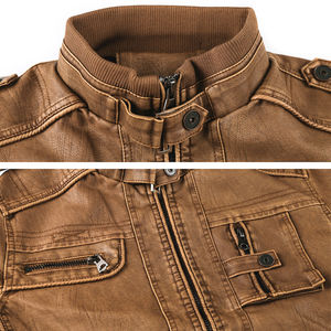 CARANFIER-Chaqueta de Cuero de Imitación para Hombre, Chaqueta Clásica de Piel Sintética con Cuello Levantado, Resistente al Viento, Transpirable, sin Logotipo Personalizado, OEM - Product Image 4