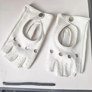 ถุงมือหนังแกะธรรมชาติสำหรับผู้หญิง, ถุงมือกึ่งนิ้วกลวงถุงมือขับรถปาร์ตี้เต้นรำ - Product Image 1