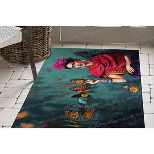 Frida With Butterflies Printed <b>Rug</b> - Thick <b>Chenille</b> Design for Entryway & Bathroom,Nonwoven Thin <b>Rug</b> - Product Image 3