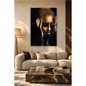Impression sur toile Fida : Femme africaine aux yeux fermés, avec feuille d'or - Product Image 3