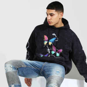 Fabricants de vêtements personnalisés Acid Wash Vintage French Terry Sweat à capuche pour hommes Sun Faded Distressed 100% Cotton Heavyweight Print - Product Image 1