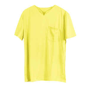 Camiseta OEM de algodón 100% con diseño de logotipo personalizado para hombres y mujeres, color amarillo claro sólido, cuello con ranura, manga corta, talla grande - Product Image 1