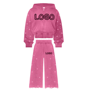 Conjunto de Sudadera con Capucha y Pantalones de Chándal Acampanados con Cremallera, con Pedrería, Efecto Desgastado y Lavado Ácido, de Alta Calidad y Transpirable para Invierno - Product Image 2