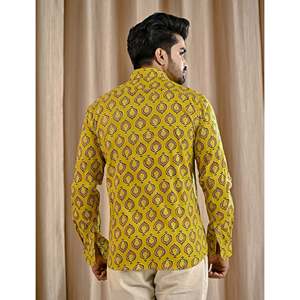 Chemise décontractée en popeline de coton jaune pour homme, respirante, taille XL, à manches courtes et sans col, 100 % coton imprimé - Product Image 6