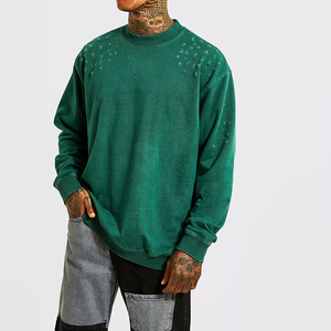 เสื้อสเวตเชิ้ตคอกลมผู้ชายผ้าฝ้าย 100% สั่งทำได้ตามต้องการจากโรงงานโดยตรง สวมใส่สบาย ลายปัก 3 มิติ ดีไซน์แบบทำเก่า สำหรับฤดูหนาว - Product Image 2