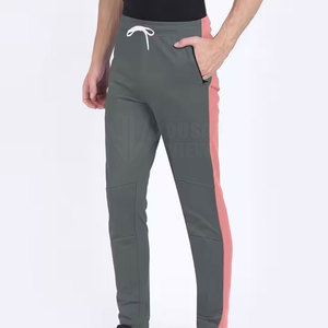 Pantalon de survêtement gris et rose pour homme avec empiècements latéraux, taille élastique, cordon de serrage, décontracté, respirant, poids moyen - Product Image 1