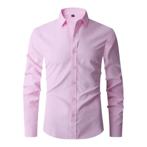 Camisa de satén para hombre de alta calidad elástica delgada de manga larga transpirable de un solo pecho de lujo banquete social vestido formal estampado - Product Image 1