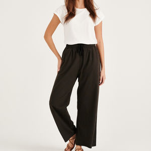 Últimos pantalones de lino de moda de ocio para mujer, pantalones de chándal de verano de talla grande personalizados, decoración de logotipo, planos y anchos transpirables - Product Image 1