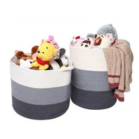 Lot de 3 paniers de rangement tissés de la plus haute qualité en vrac-Grand panier en corde de coton Panier à linge pliable à bas prix