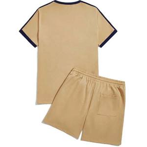 Precio al por mayor Color Sólido Transpirable Cuello redondo Rayas Camisetas y pantalones cortos Conjuntos Ropa de hombre Algodón Dos piezas Hombres Conjunto Doble - Product Image 2