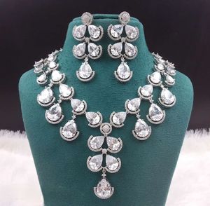Fashionable <b>Silver</b> Tone American Diamond <b>Necklace</b> Sparkling CZ Zircon <b>Necklace</b> <b>Set</b> for Women Perfect For Parties Gift <b>And</b> Wear - Product Image 3